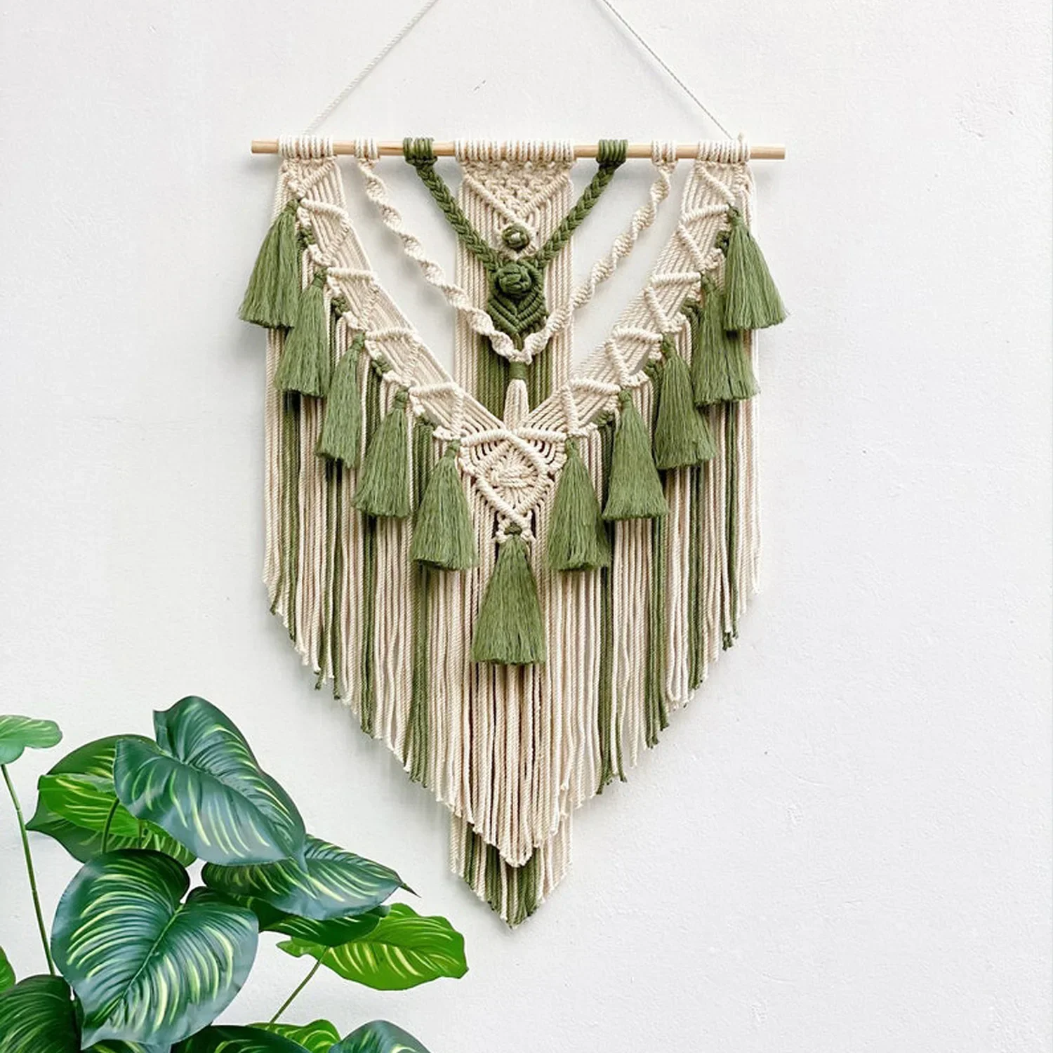 Arazzo Da Parete In Macramè Fatto A Mano In Cotone - Boho Decor, Triangoli, 95x208 Cm, Per Soggiorno E Camera Da Letto