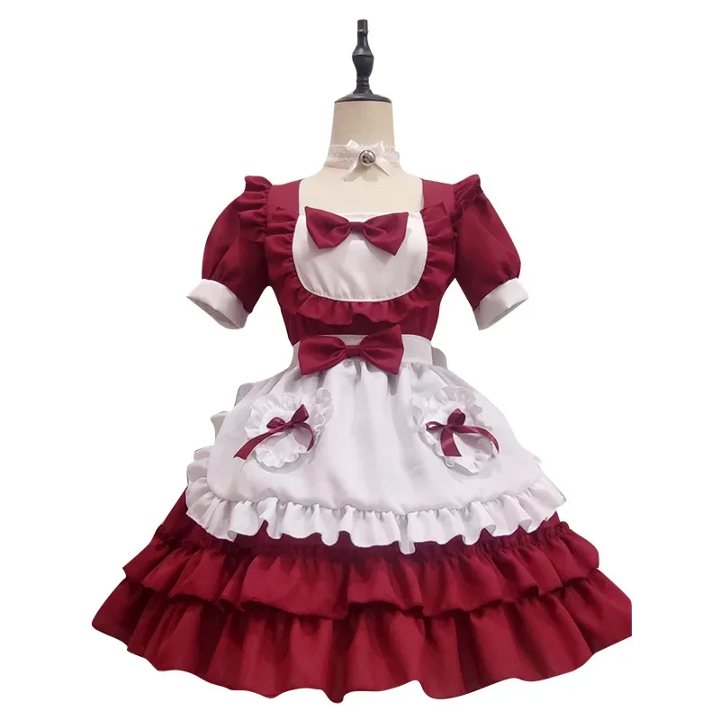 Maid Outfit Pure Desire Student Large Size Daily Cos Lolita Skirt Maid Suit Wine Red Performance Costume
