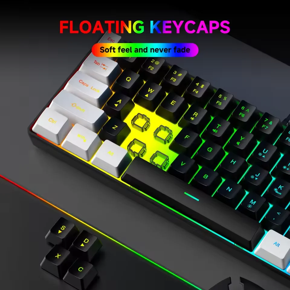 2026 새로운 휴대용 유선 미니 기계식 키보드 K61 미니 키보드 유선 61 키 팬텀 RGB, 블랙 화이트 레드 레드/블루 스위치 신제품