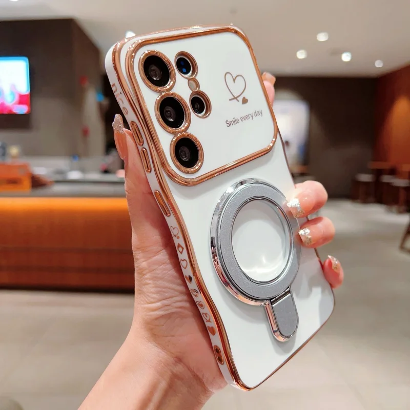 Wave Plating Heart Design Shockproof Phone Case with Lens Protection