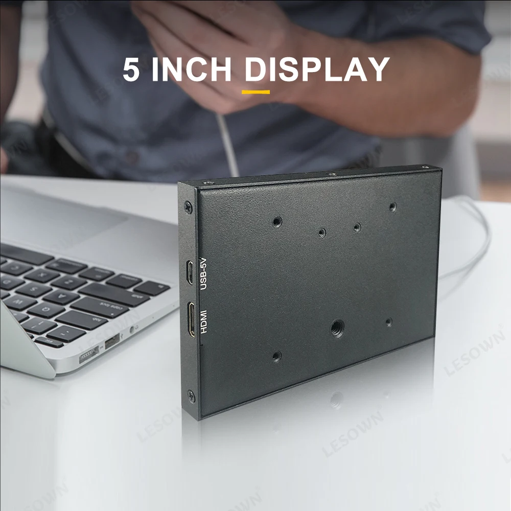 LESOWN 미니 모니터 HDMI 소형 LCD 화면, 800x480 IPS 휴대용 경량 디스플레이, 윈도우 PC 컴퓨터 플러그 앤 플레이, 5 인치