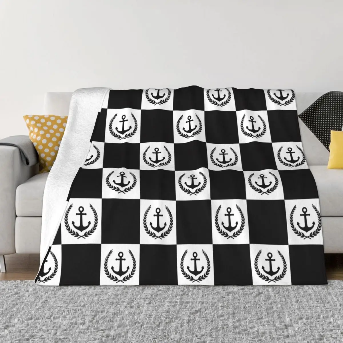 

Anchor Pattern Laurel Wreath Coral Fleece Plush Throw Blanket Boat Pirate Helm Nautical Blankets for Bed Outdoor Quilt