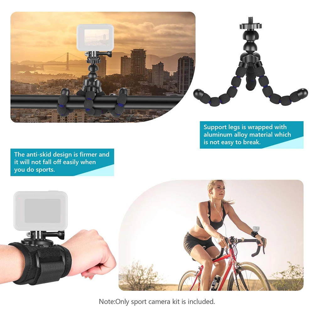 Action Camera Accessories Kit for GoPro Hero 13 12 11 10 9 8 7 6 5 4 Session 3 Black Max Insta360 Yi 4K DJI AKASO Campark SJCAM 5
