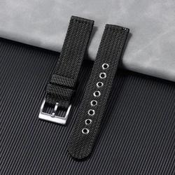Ribbed Nylon Canvas Watch Strap - Military - Style Bracelet Accessory - 22mm (Black)