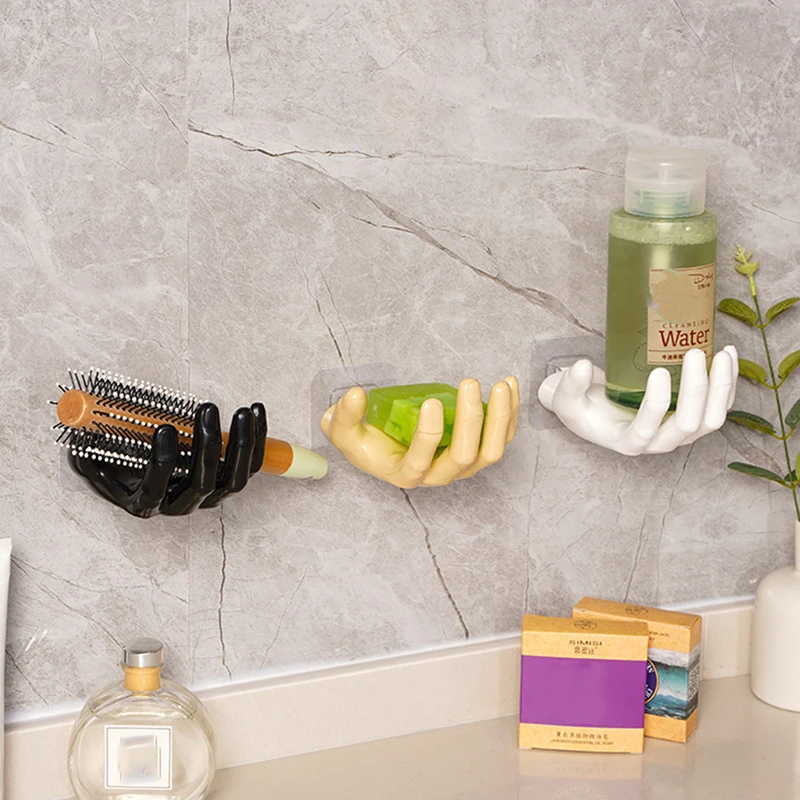 Wall Hook Punch-free Hand Shape Resin Self Adhesive Hooks Creative Decorative Wall Mount Hand Storage Hanger Bathroom Supplies 2