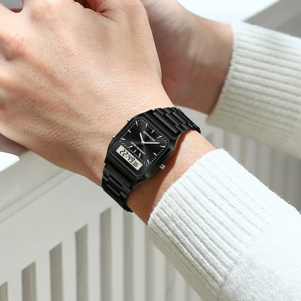 ساعات مربعة للرجال من ماركة ساندا ، فولاذ مقاوم لل...