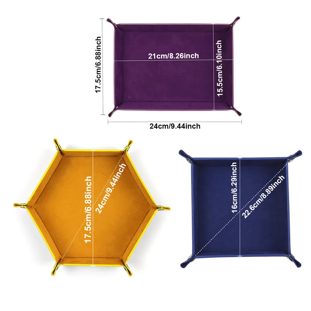 Foldable Dice Tray PU Leather Flannel Game Dice Plate Four Corners Folded Tray Home Desktop Decoration Box Coin Key Storage dice tray
