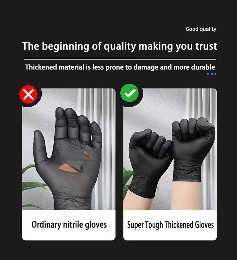 100/50/20PCS Black Nitrile Gloves Thickened Disposable Gloves for Cleaning Hairdressing Waterproof Dishwashing Tattoo disposable nitrile gloves