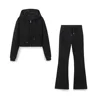 TRAF ZR 2024 Autumn Two Piece Outfits Women Pant Sets Interlock Cropped Sweatshirt Sets Front Pronounced Seam Flare Pants 2