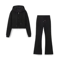 TRAF ZR 2024 Autumn Two Piece Outfits Women Pant Sets Interlock Cropped Sweatshirt Sets Front Pronounced Seam Flare Pants 2