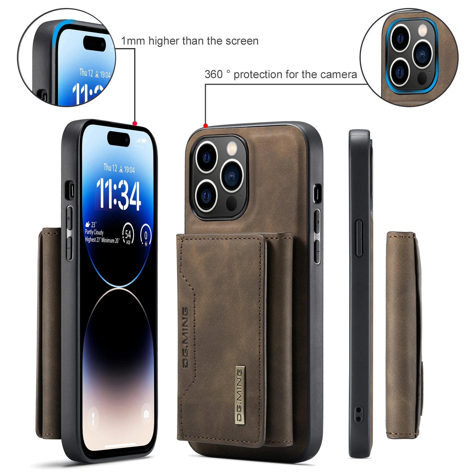 DG MING Custodia per telefono con carta a portafoglio staccabile per iPhone 12 13 14 15 16 17 Pro Max Plus Custodia in pelle con vibrazione magnetica per iPhone 16e  202192403