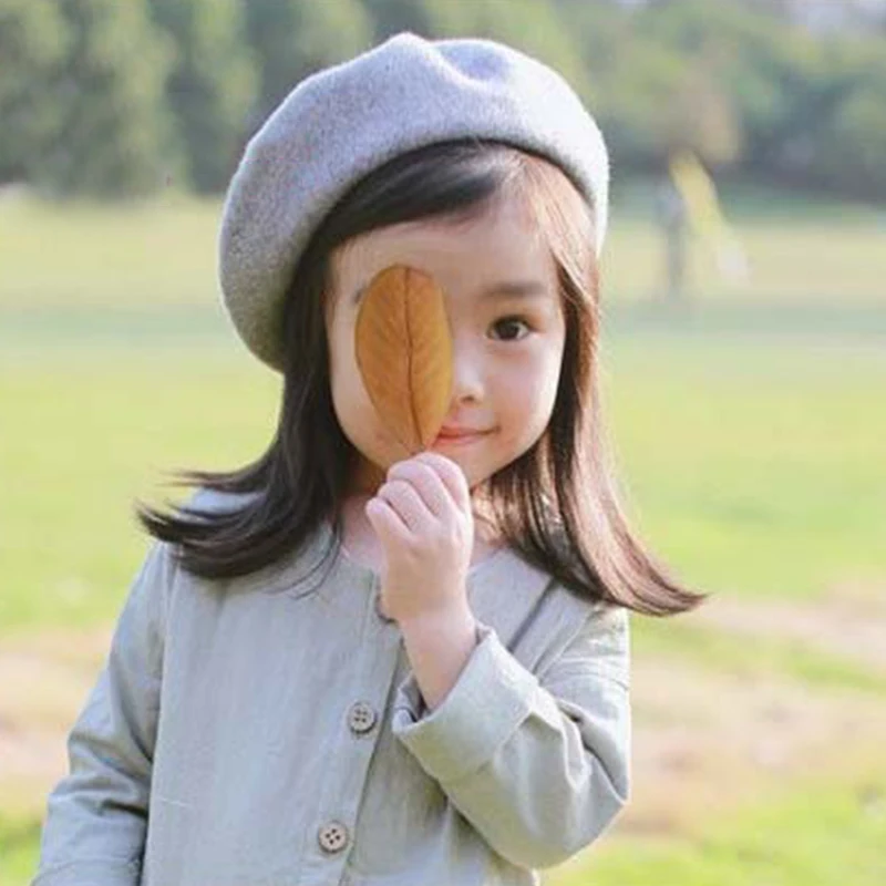 Warm Wool Plain Beret For Baby Kids Girls Beret Beanie Hat Winter Classic Elegant Solid Retro Children's Hat Props Photography children beret