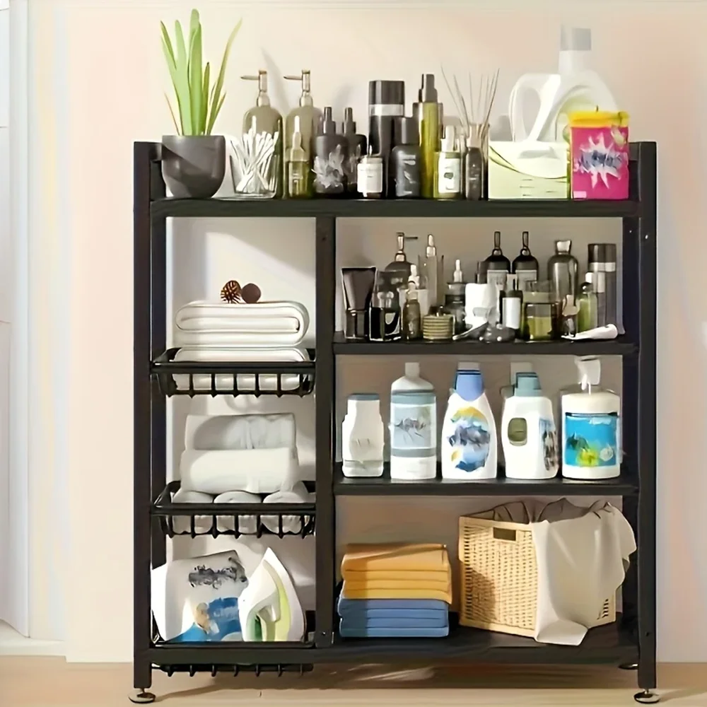 92*32*108cm Rollbares Aufbewahrungsregal 4-stöckiges Multifunktionales Lagerregal Werkzeug-Aufbewahrungsregal Küchen- & Badezimmer-Aufbewahrungsregal – Detail 4