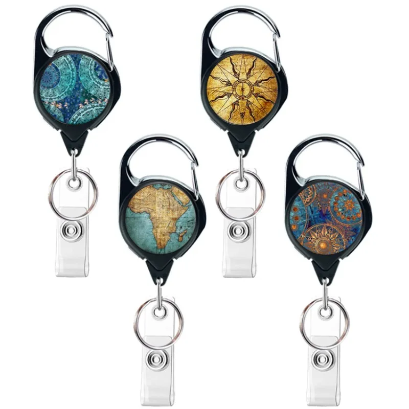 

Zinc Alloy Mandala Retro Compass Map Pattern Retractable Badge Clip Badge Reel Easy Pull ID Card Holder Tag Clip Lanyards Link