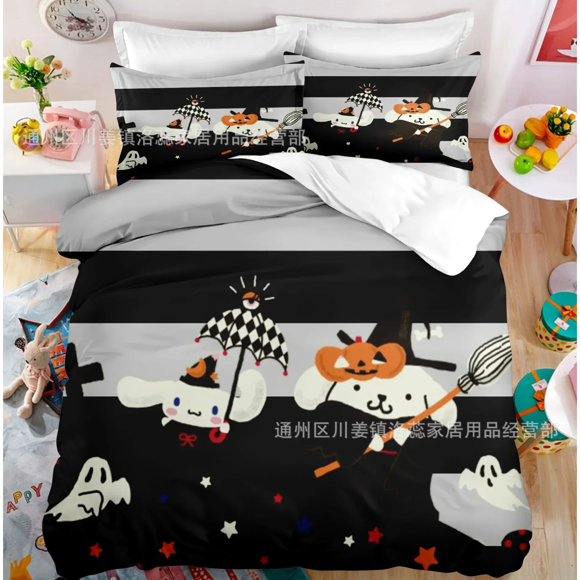 Cartoon Bedding Four-Piece Set Kuromi Melody Cotton Soft Comfort Sets Quilt Cover Bed Sheets Bed Accessories Best Gift