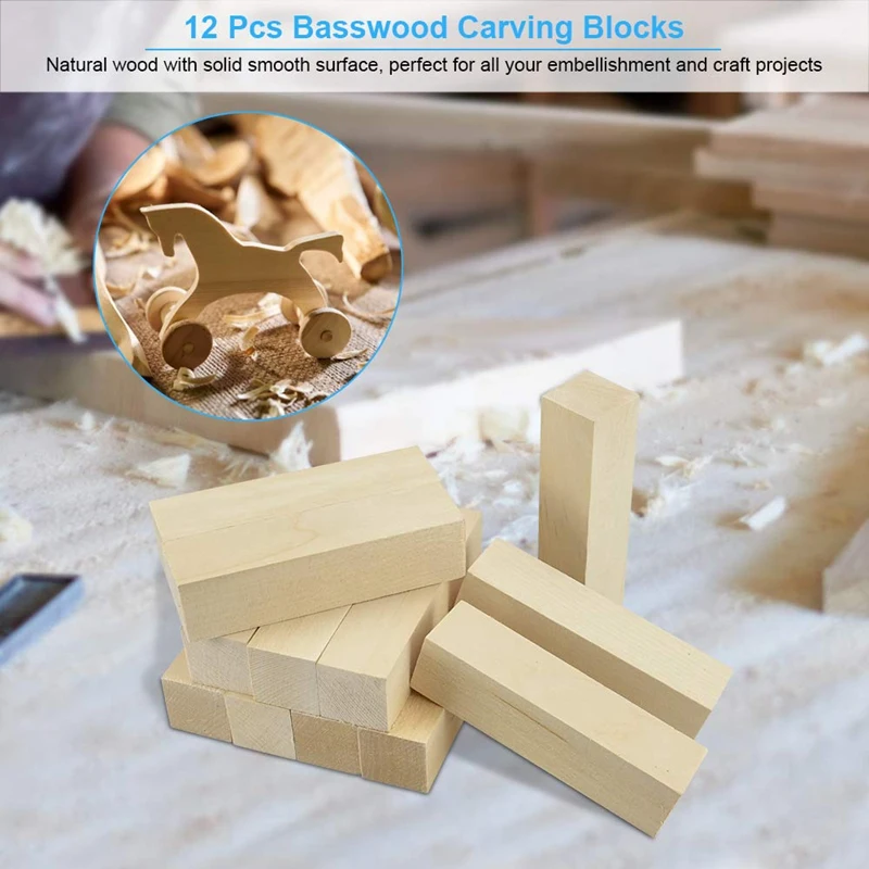 Whittling and Carving Wood Blocks Unfinished Wood Blocks Basswood Carving Blocks Soft Wood Set for Carving Beginners woodworking boring machine