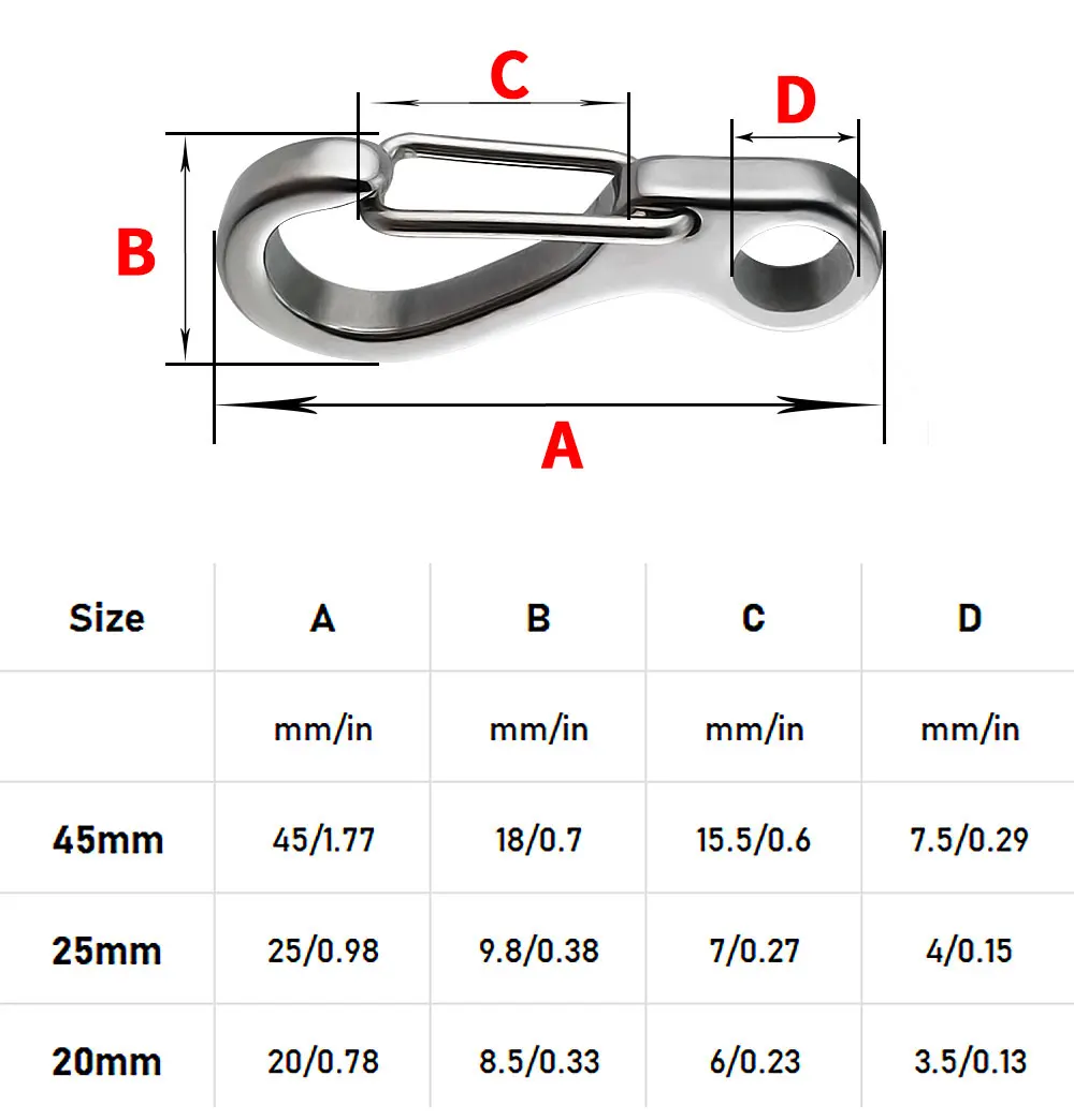 304 Edelstahl Mini-Karabiner Schlüsselanhänger Outdoor Camping Schnallen Federschnappverschluss Schlüsselanhänger Werkzeugclips – Detail 2