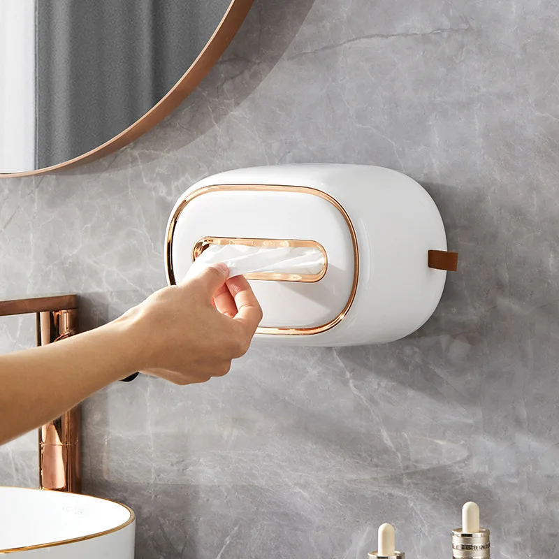 Light Luxury Desktop Tissue Box Holder with Spring Wall-mounted Tissue Box Cover Paper Towel Dispenser Bathroom Tissue Organizer 3