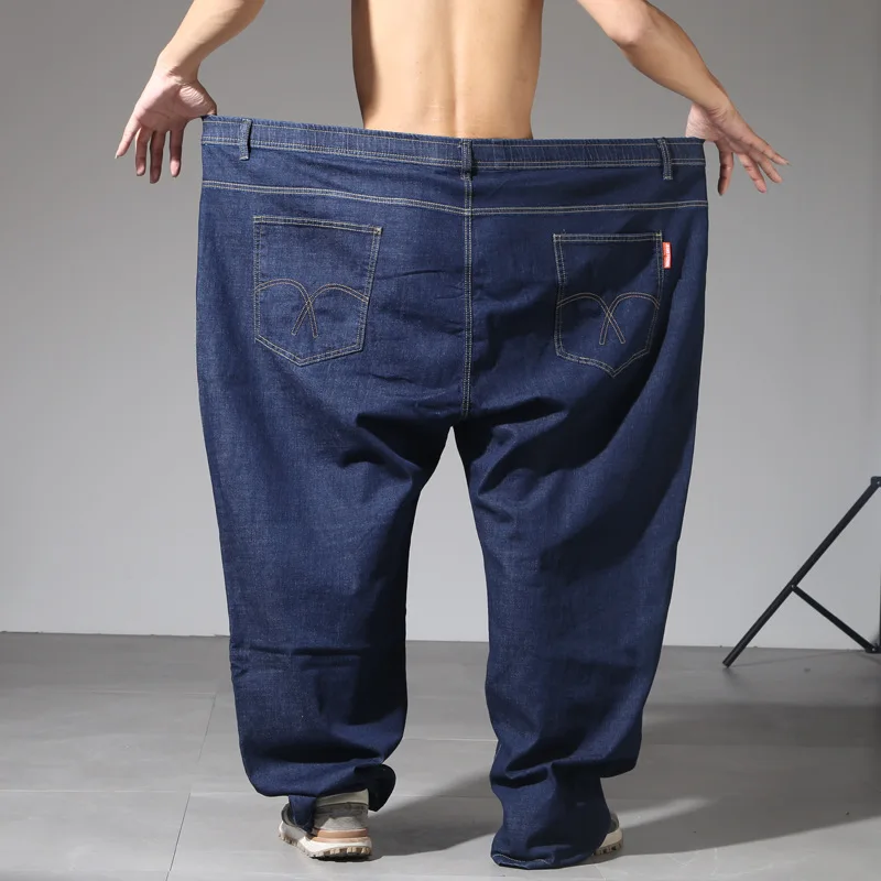 New plus size men's stretch jeans 200KG 12XL 11XL 10XL fashion loose pocket zipper oversized jeans 2