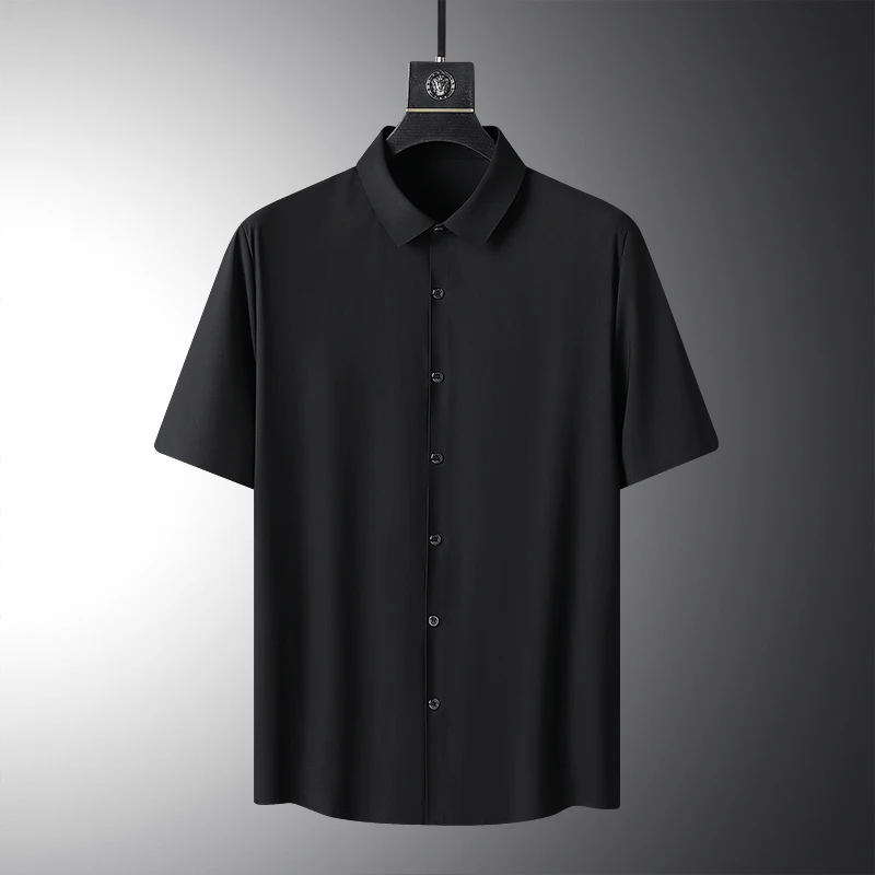 Large Size 8xl Summer Men's Solid Color Short Sleeved Shirt Oversize Loose Elasticity Casual Quick Dry Silk Shirts casual short sleeved shirt,short sleeved shirt