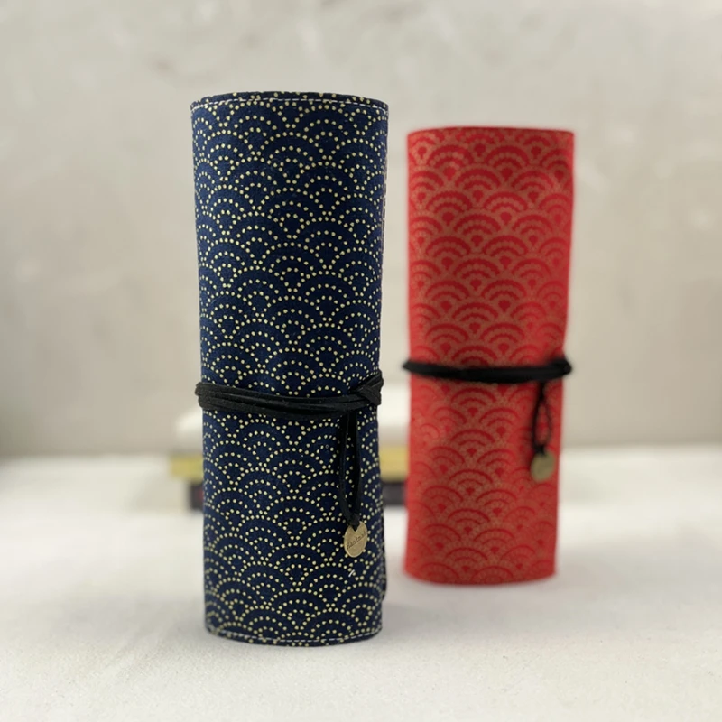 레트로 펜 커튼 대용량 펜 가방 문구 보관 가방 펜 가방 휴대용 블루 골드 골판지 롤링 커튼