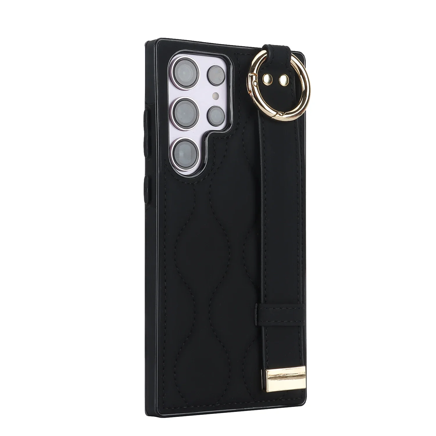 Luxury PU Leather Ring Phone Case with Wrist Strap Holder - Shockproof Cover