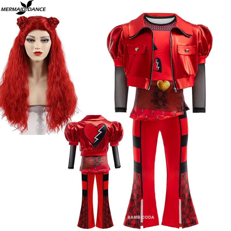 Halloween Cosplay Costume Chloe Queen of Hearts Bridget D-Descendants 4 Jumpsuit Rise of Red Dress Girls Fly Sleeve Dress