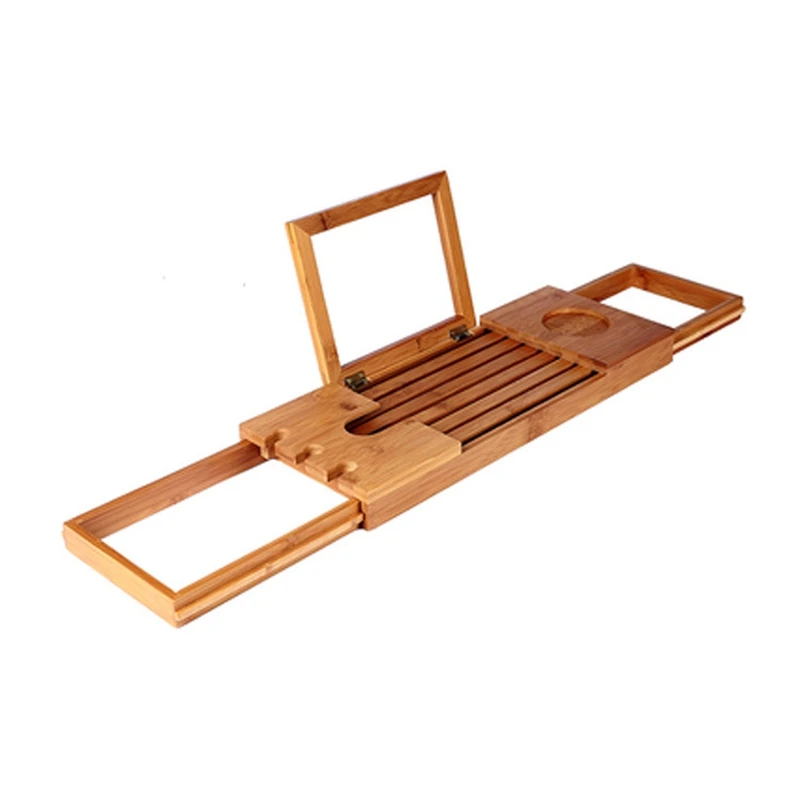 

AT14 Bathroom Shelf Organizer Rack Bamboo Bathtub Tray Expandable Multifunctional Bathroom Wine Holder And Rack Book