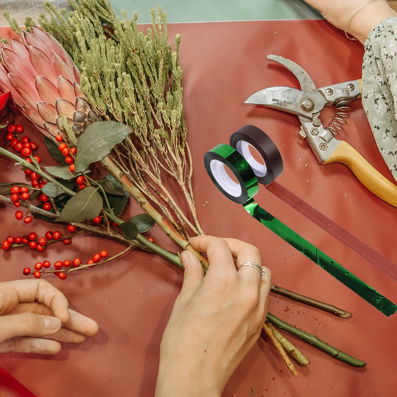 20Pcs DIY 꽃꽂이를위한 꽃 장식 테이프 줄기 포장 공예 용품 꽃다발 만들기 파티 웨딩 장식