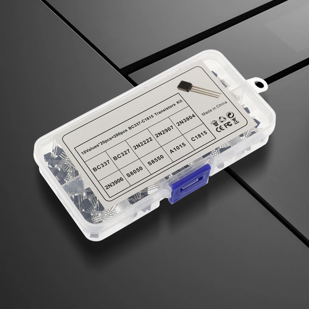 10 Values TO-92 200PCS Transistor Assortment BC327 BC337 2N2222 2N2907 2N3904 2N3906 S8050 S8550 A1015 C1815