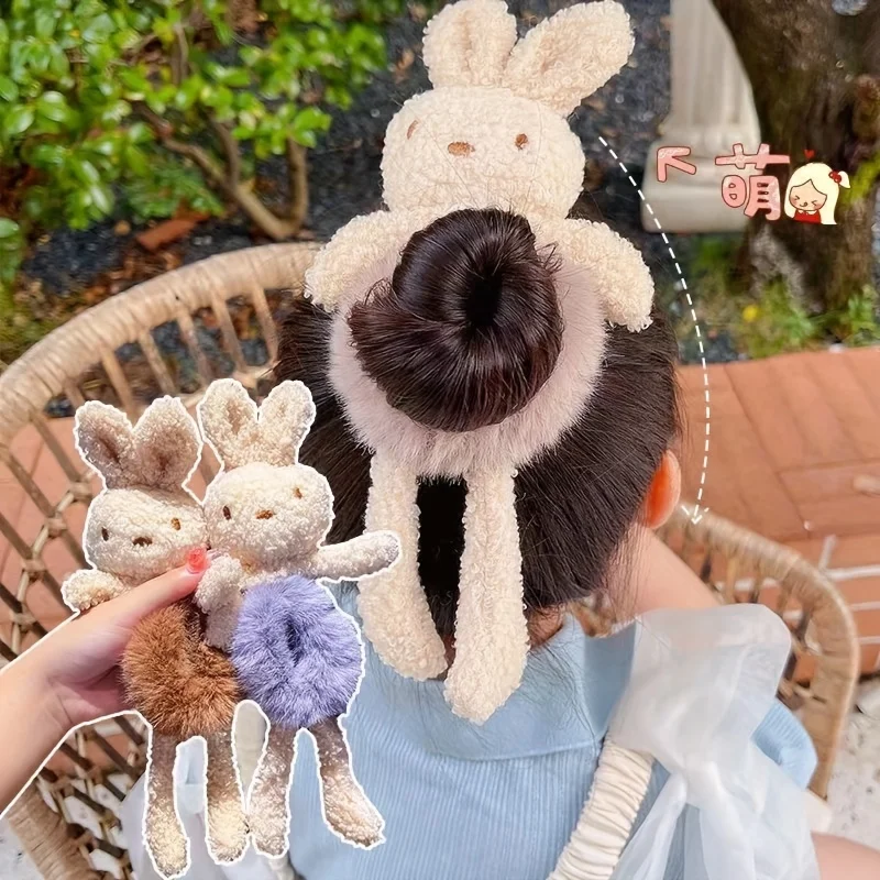 Soft Plush Rabbit Hair Tie Elastic Comfortable Hair Accessory Cartoon Animal Design Headband