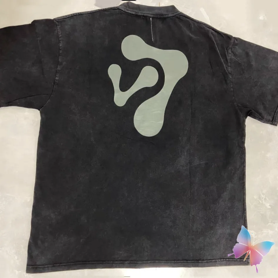 Винтажные уличные Мытые черные футболки VUJADE с асимметричными волнистыми буквами и коротким рукавом, футболка большого размера из высококачественного хлопка для мужчин и женщин