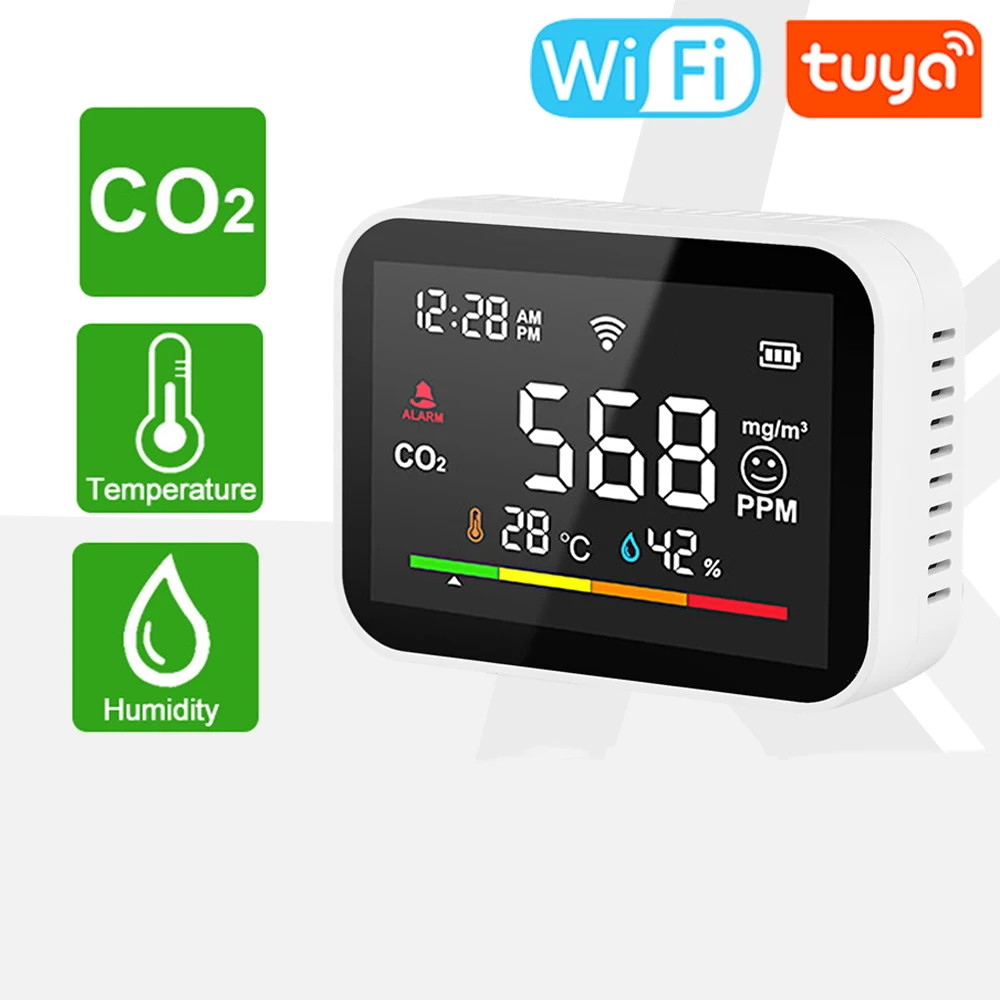 

Tuya WiFi Smart CO2 Detector Air Quality Sensor Real Time Temperature And Humidity Sensor Tester Air Quality Monitor Analyzer