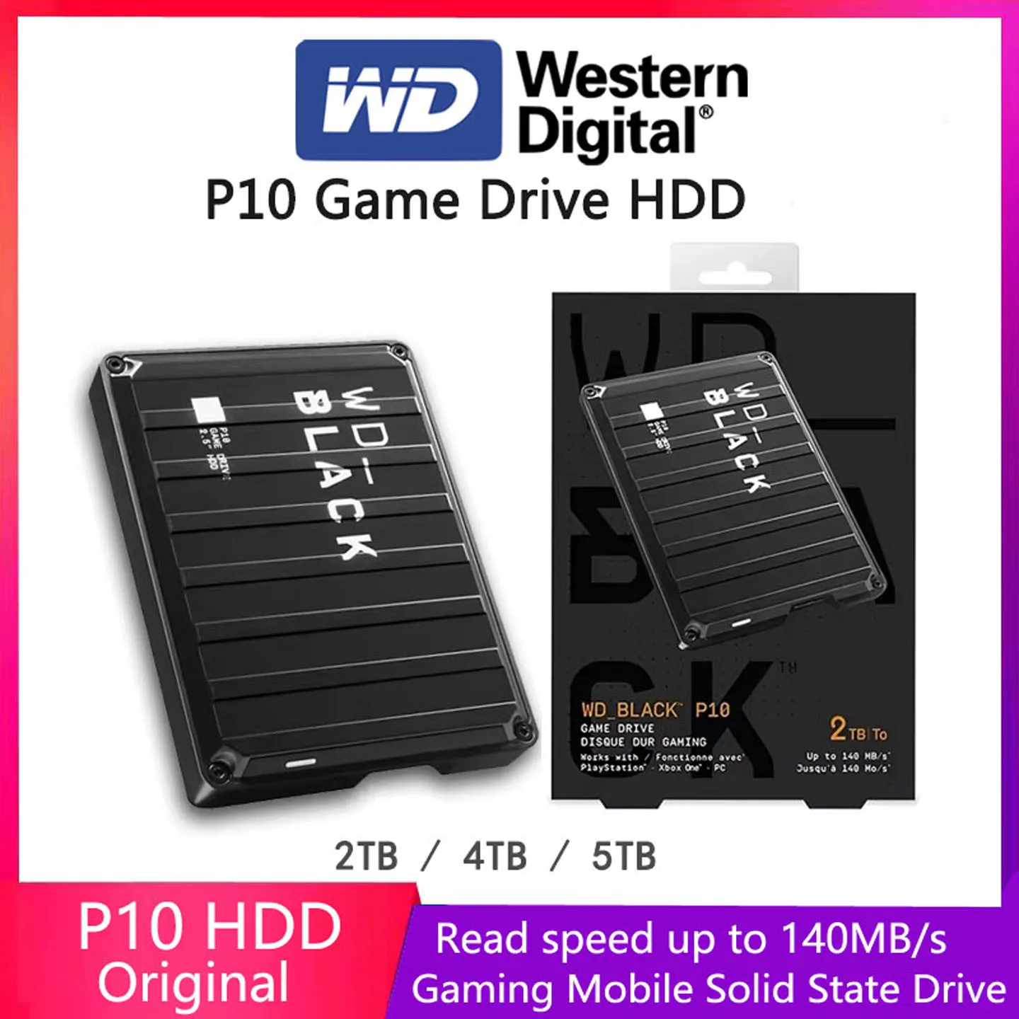 Western Digital P10 portable hard drive 2TB 4TB 5TB 6TB large