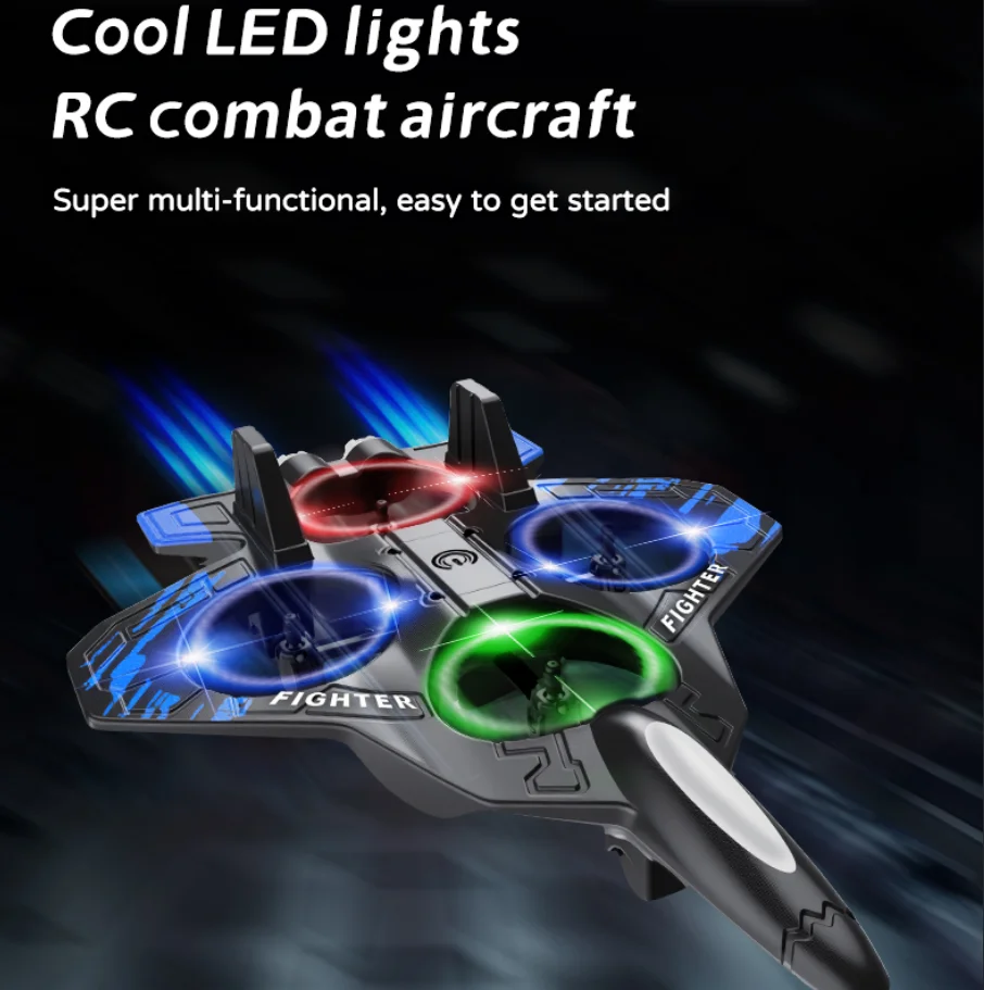 Vue rapprochée de l'avion RC LYZRC L101 montrant les LED et les ventilateurs 360°