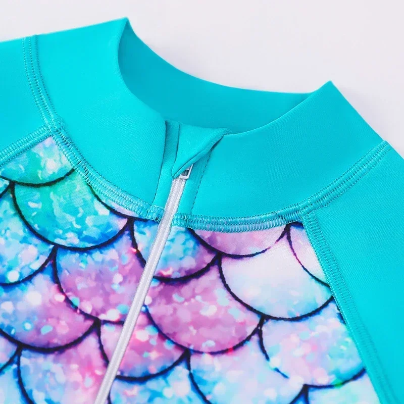 Children's One-Piece Swimsuits Girls Print Breathable Swimwear Long Sleeve Quick Drying Soft Swimsuits Clothing