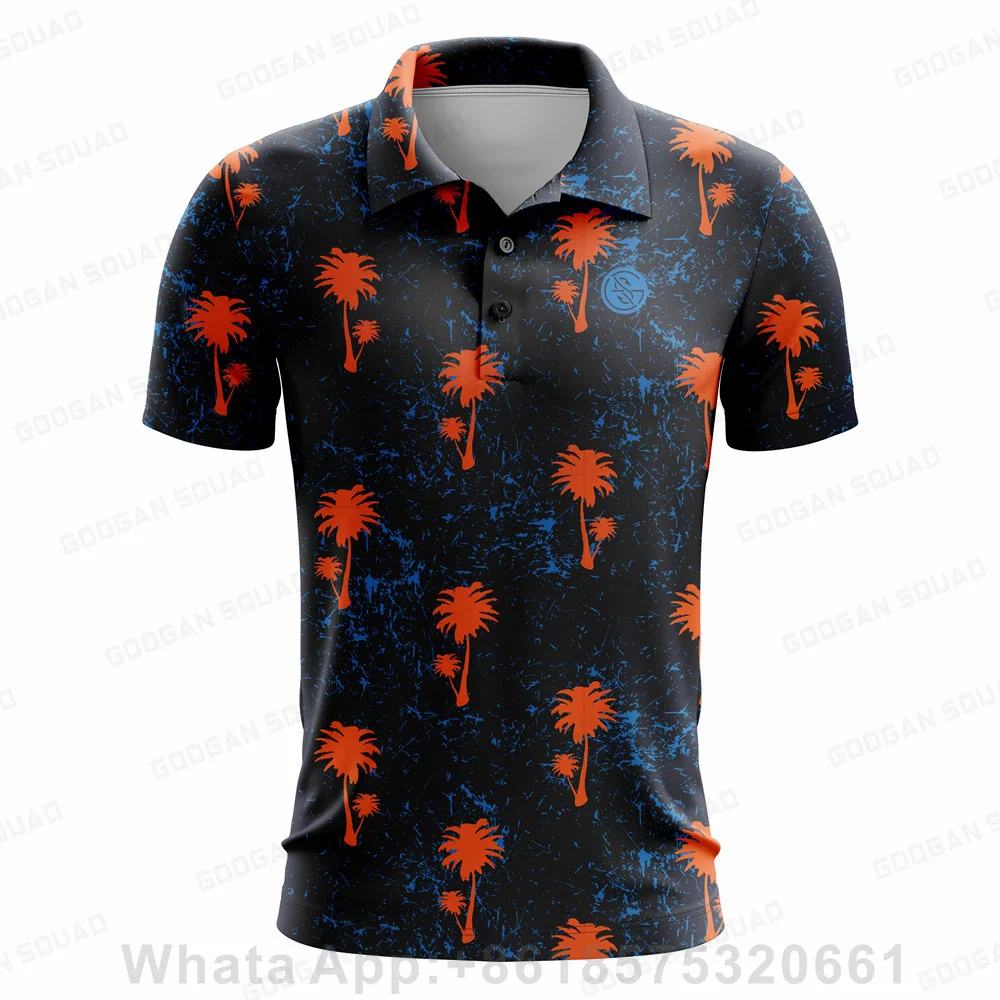 2023 New Men's Golf Wear Casual Short Sleeve Men Golden Flower Printed Baroque Shirt Summer Golf Polos Prom Party Shirt Tops