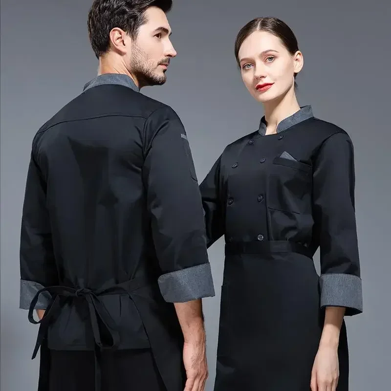 

Sleeve Restaurant Clothes Work T-shirt Uniform Waiter Chef Baker Uniform Long Coat Chef Cook Chef Women Hotel Jacket Logo black