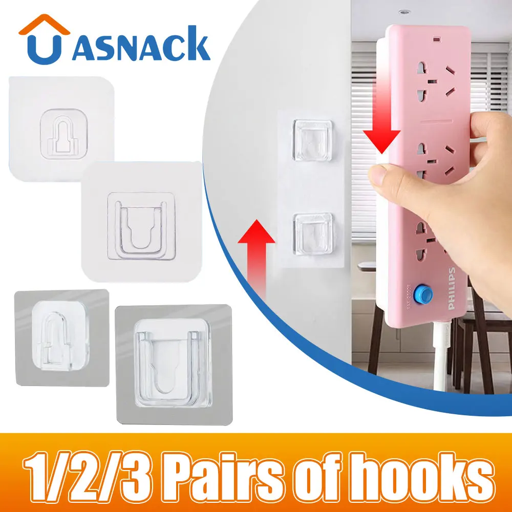 2 Pairs Household Double-sided Self Adhesive Wall Hooks Seamless Reusable  Wall Mounted Hooks