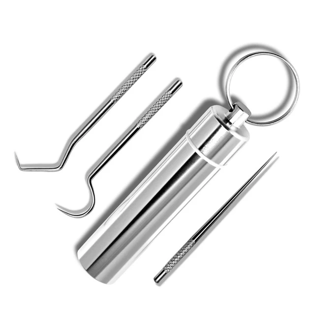 Stainless Steel Toothpicks Cleaning Tooth Hook Scraper Portable Toothpick With Keychain Box For