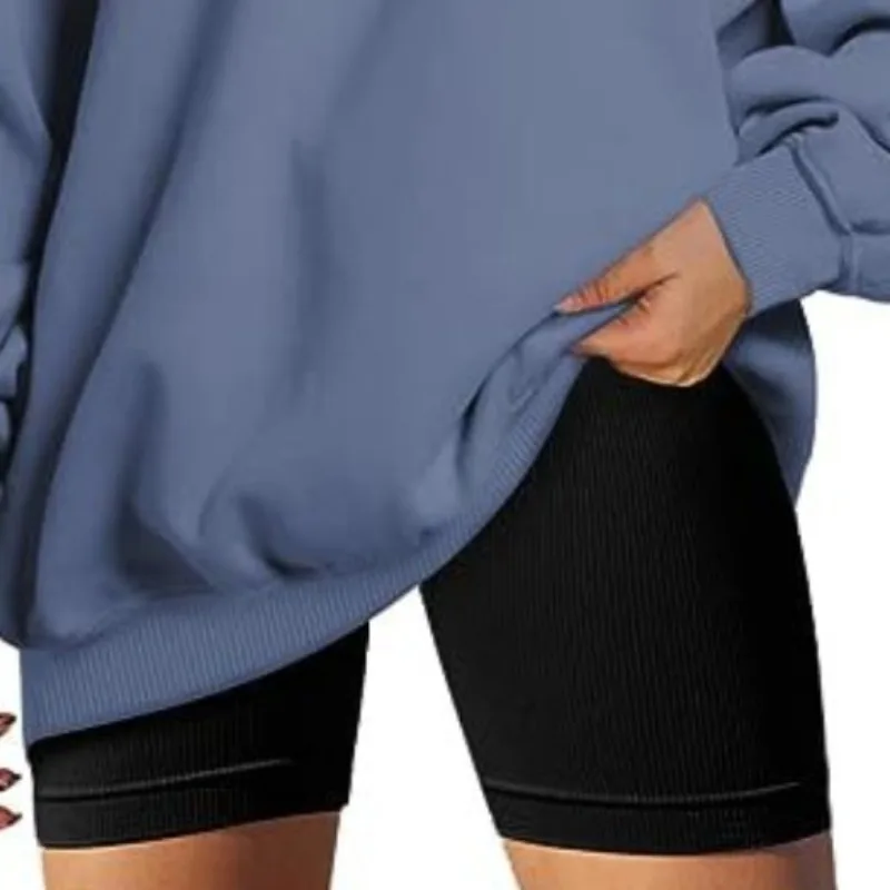 2023 Autumn and Winter Round Neck Pullover Solid Color Combination Loose Casual Fashion Elegant Commuter Long Sleeve Top