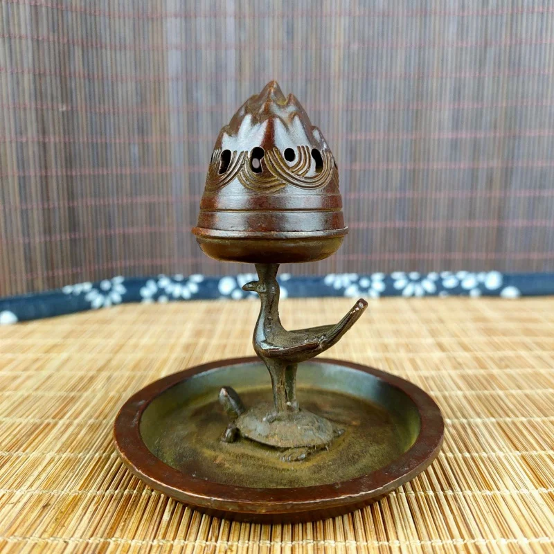 

Distressed Antique Copper Turtle Crane Sickness Tower Incense Burner Incense Burner Study Living Room Office Home Tea Ornaments