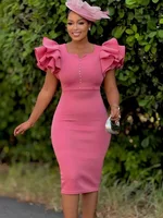 Summer Fashion Women's Nail-Beaded Lotus Sleeve Wrapped Hip Banquet Dress Cascading Style Elegant Evening Gown