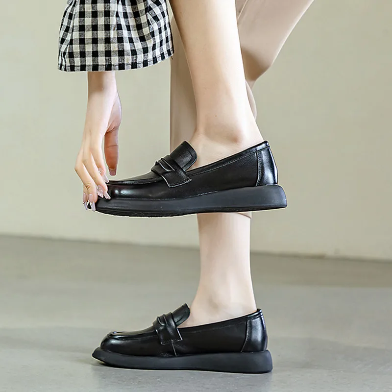 Loafers Women's Flat 2023 New Genuine Leather Vintage Handmade Women's Single Shoes British Style Comfortable Women's Shoes