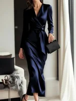 Autumn temperament goddess Hepburn style long-sleeved lace-tight waist dress for women - Image 5