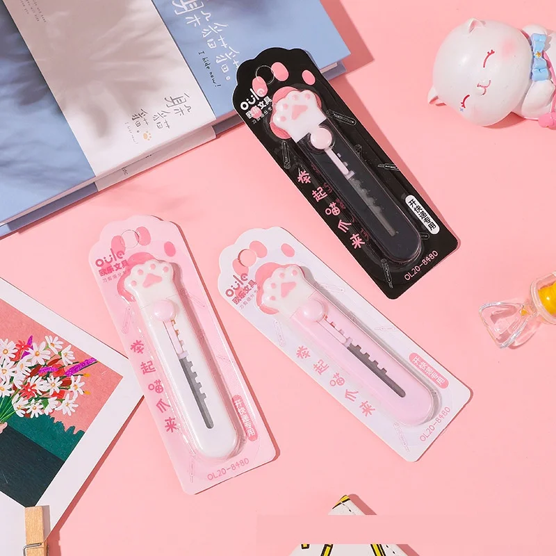 Utility Knife Box Cutter Cute Cat Paw Shape Mini Sharp Kawaii Pocket Knife for Kids Cutting Aesthetic Stationery Office Supplies