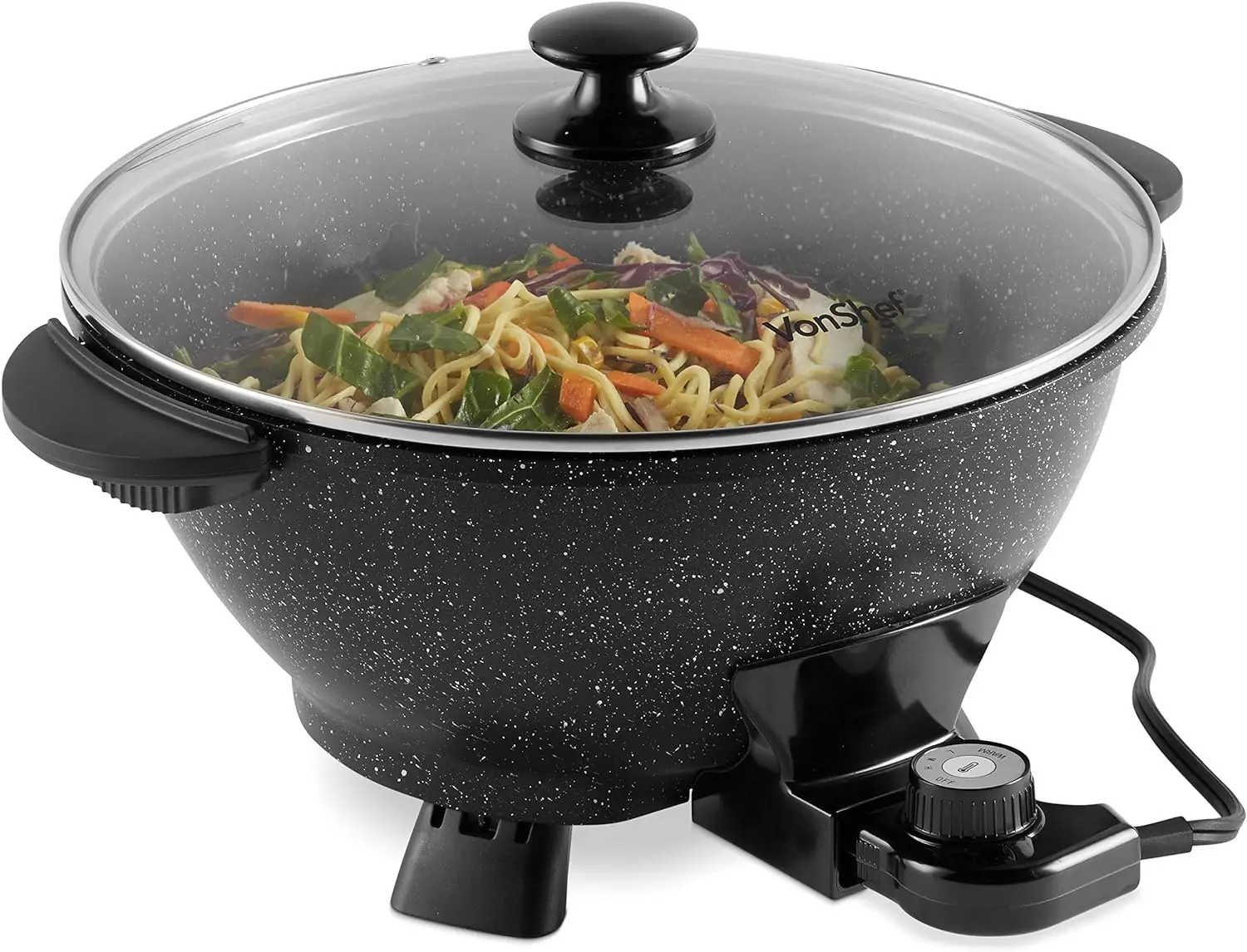 

Wok with Lid \u2013 Adjustable Temperature Control \u2013 Cool Touch Handles \u2013 Non-Stick, Easy Clean Frying Pan - 14 Inch M