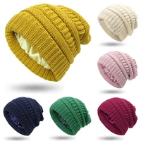Winter Warm Knitted Hat Satin Lined Hairstyle Protection Beanie Hats Soild Color Outdoor Windproof Women Snow Skiing Caps 1