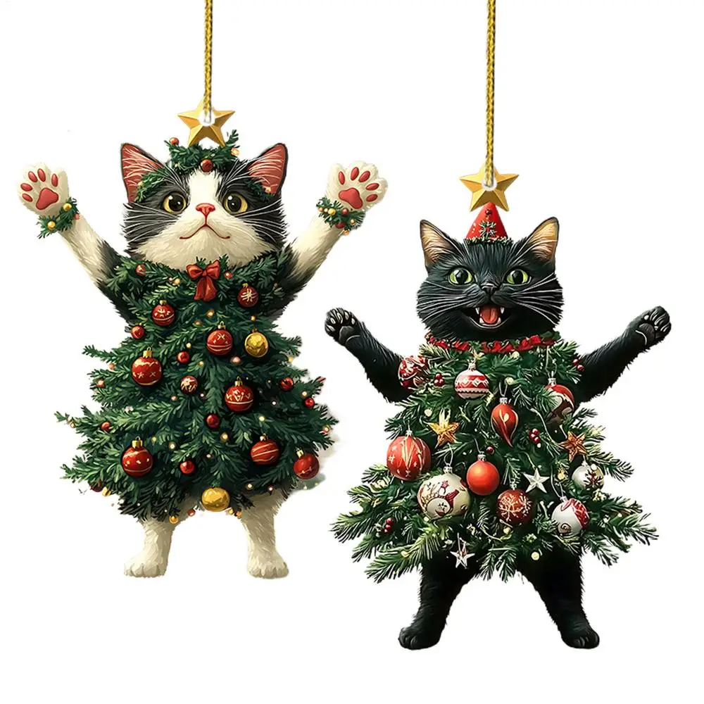 Cute Cat Christmas Tree Pendant - Hanging Ornament for Car and Backpack