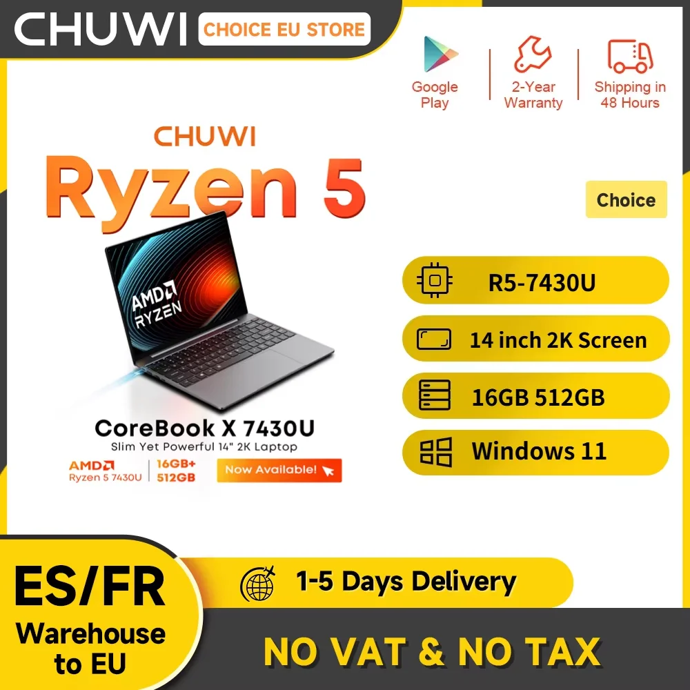 CHUWI CoreBook X AMD R5-7430U 2025 New Laptop 6 Cores 14.1 inch 2K